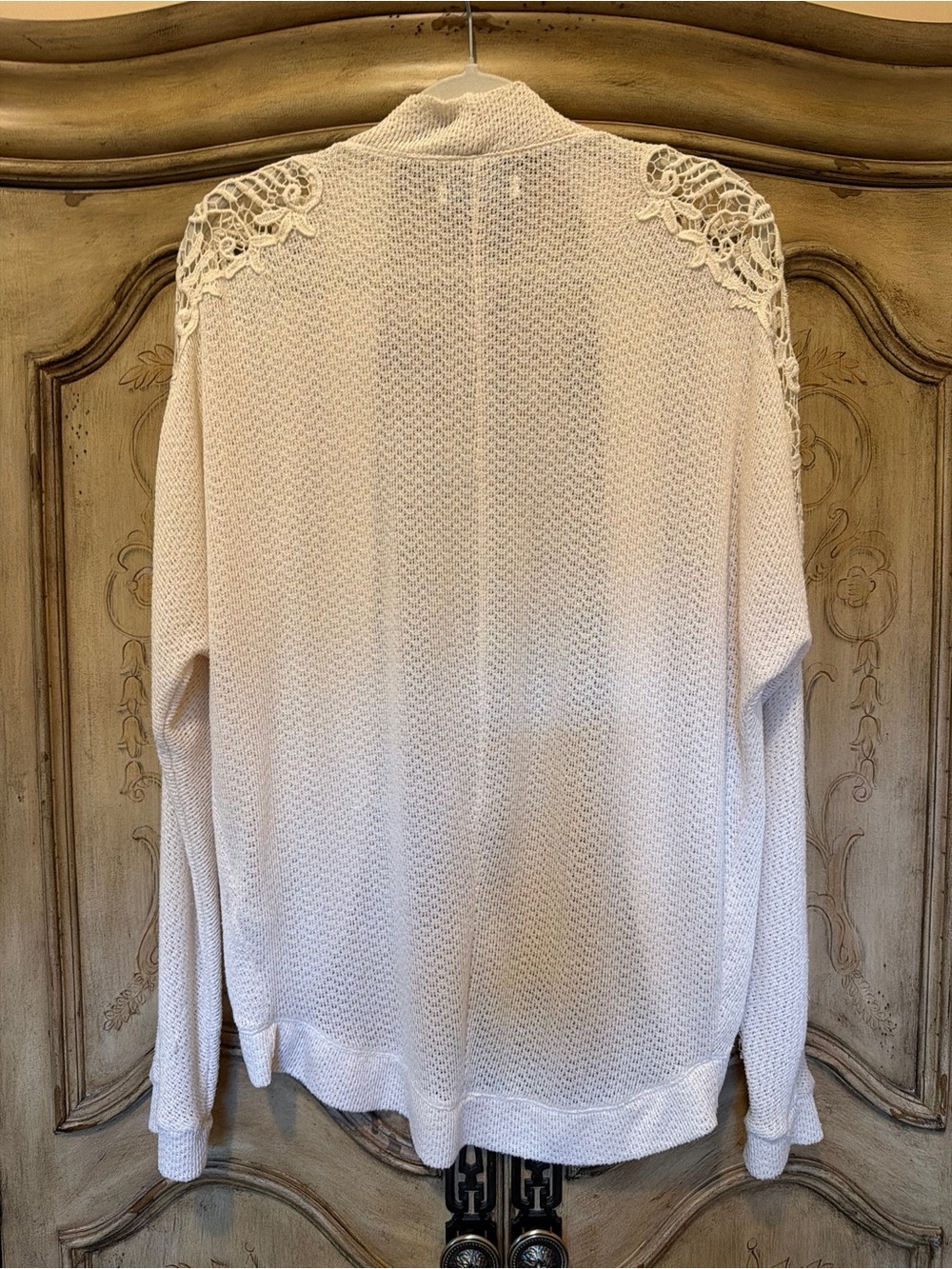Abercrombie & Fitch MSRP $58 Cream Lace-Shoulder Open Knit Cardigan - Picture 5 of 7